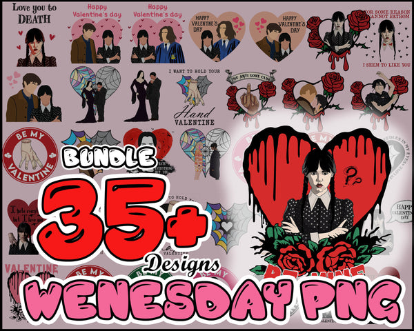Instant Download Valentine Wed Addams PNG Bundle, Valentine Movies Png, Valentine Wednes Png, Nevermore Academy Png